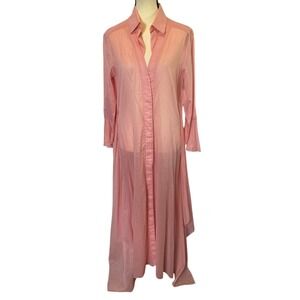 Allen Schwartz Women's Medium Long Sleeve Sheer Maxi Dress Swim Cover‎ Up Cotton